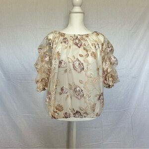 Preluda‎ Floral Embroidered Tulle Top Blouse Off Shoulder Party Elegant XL
